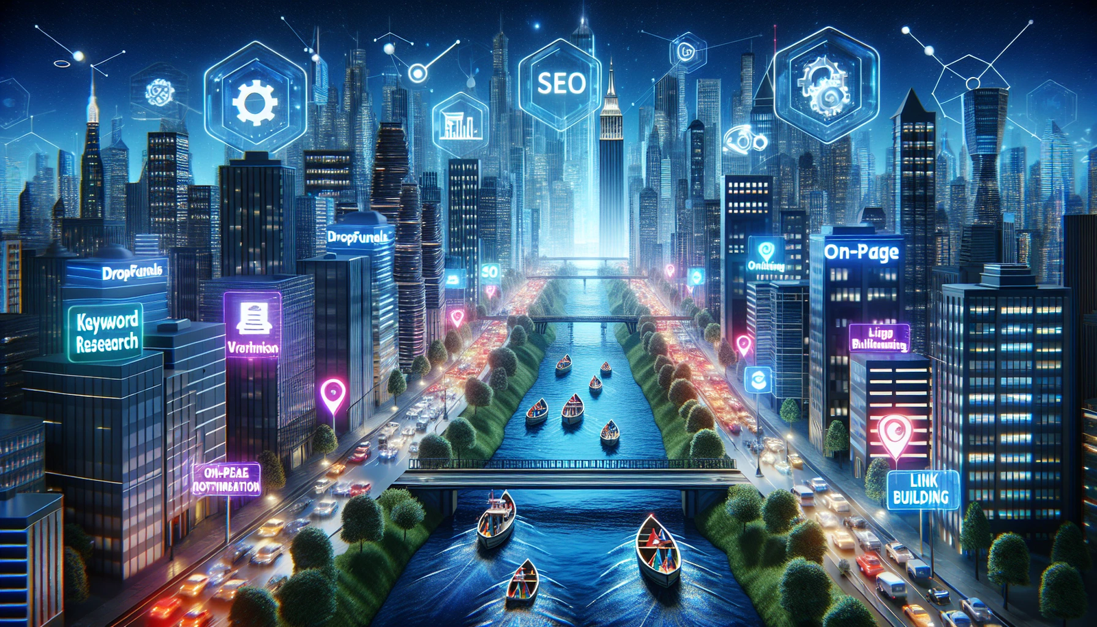 Illustration of SEO optimization process for online business